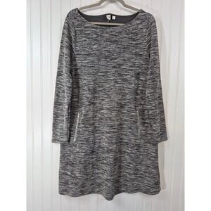 Gap Womens Space Dye Knit Shift Dress Gray White Long Sleeve Zipper Pockets L